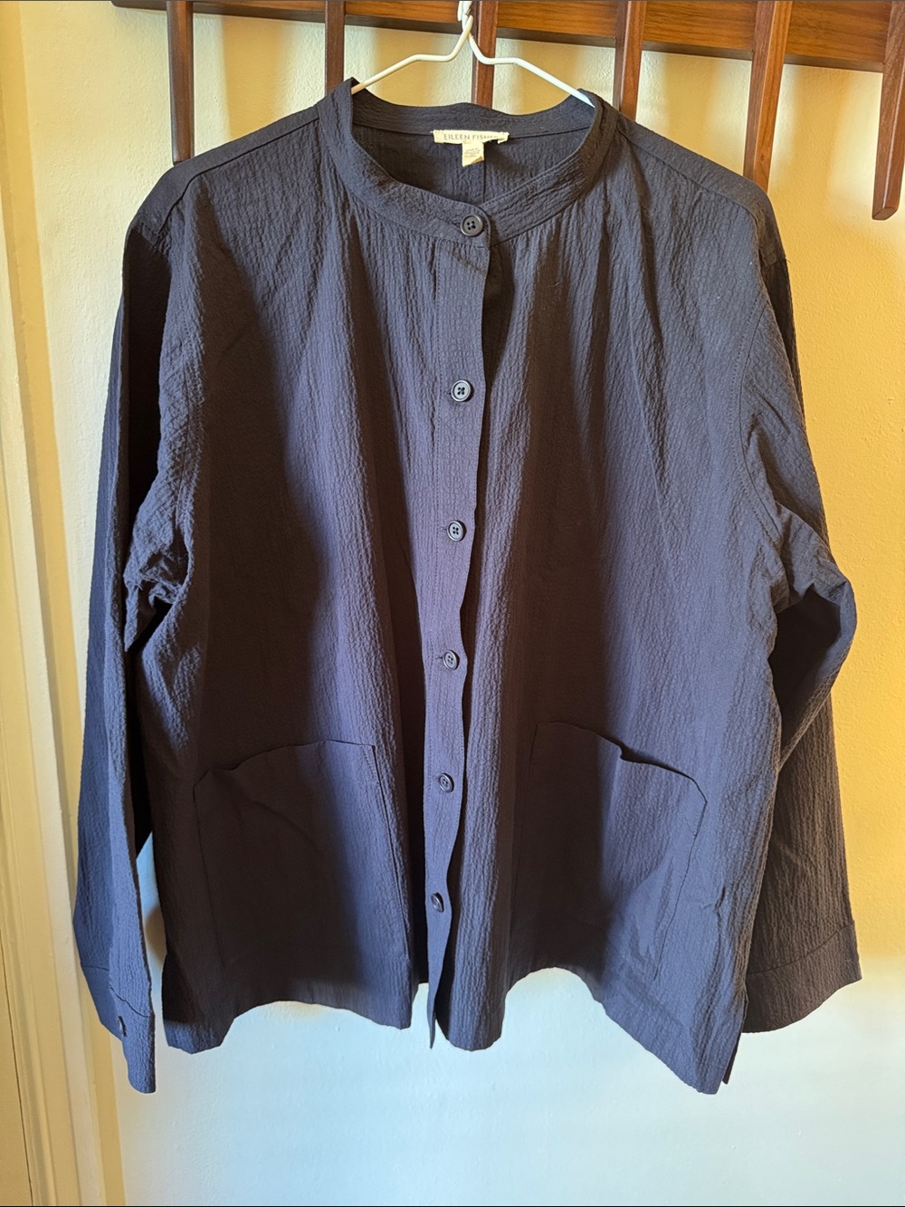 EILEEN FISHER Organic Cotton Pucker Shirt Jacket in Nocturne